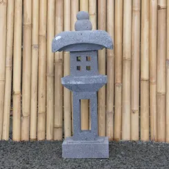 Japanese style Garden Lantern, made from Andesit Stone. Multipart. 75 cm Height, Roof is 30 cm width. 